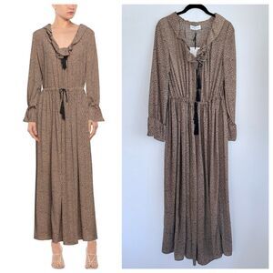 NWT Weili Zheng Long Sleeve Ruffle Chiffon Maxi Dress in Leopard Print Size XS